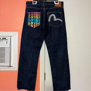 Evisu Rare Vintage Multicolored Embroidered Pocket Relaxed Straight Leg Jeans